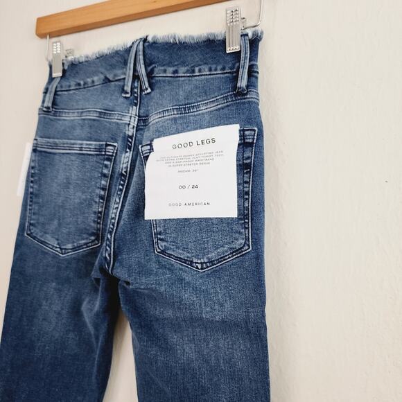 NEW Good American Good Legs Fray Waistband Dark Denim High Waisted Skinny Jean - Picture 9 of 11